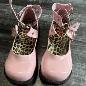 Demonia Size 9 (Runs Small - 8.5) Shiny Heart Buckle Strap Cute Maryjanes Shoes